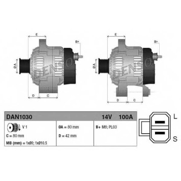 Генератор 100А для NISSAN ALMERA(N16), ALMERA TINO(V10) <b>DENSO DAN1030</b>-3