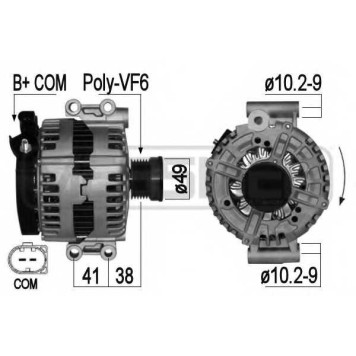 Генератор 180А для BMW 1(E81,E82,E87,E88), 3(E90,E91,E92,E93), 5(E60,E61), 6(E63,E64), 7(E66, E67,E65), X1(E84), X3(E83), X5(E70) <b>ERA 209038</b>