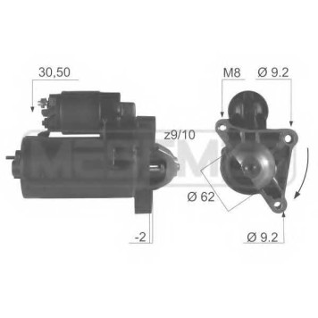 Стартер 0,9кВт для CITROEN AX, BERLINGO, BX, C15, C2, C3, C4, SAXO, XSARA, ZX / PEUGEOT 106, 205, 206, 306, 307, 309, 405, PARTNER <b>ERA 220044</b>