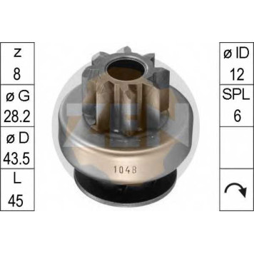 Привод с механизмом свободного хода стартера ERA ZN1048