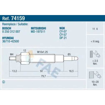 Свеча накаливания FAE 74159