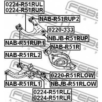 Несущий / направляющий шарнир FEBEST 0220-R51RLOW-1
