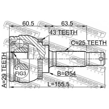 Шарнир приводного вала FEBEST 0410-DA2A43-1