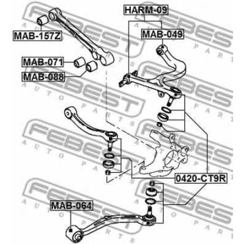 Несущий / направляющий шарнир FEBEST 0420-CT9R-1