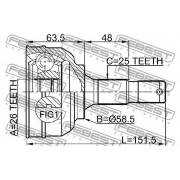 Шарнир приводного вала FEBEST 2510-C5-1