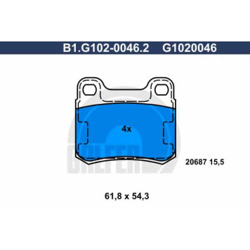 Колодки тормозные дисковые для MERCEDES (W124), 190(W201), C(W202), COUPE(C124), E(C124,W124) <b>GALFER B1.G102-0046.2 / G1020046</b>