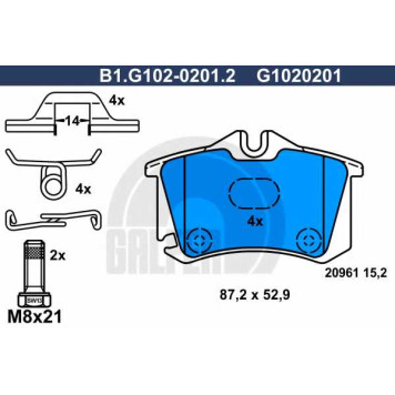 Колодки тормозные дисковые для PEUGEOT 405 / VW CORRADO, GOLF, JETTA, PASSAT, POLO, SCIROCCO, VENTO <b>GALFER B1.G102-0201.2 / G1020201</b>