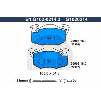 Колодки тормозные дисковые для PEUGEOT 205, 305, 309, 405 / RENAULT 11, 18, 19, 20, 21, 9, CLIO, ESPACE, FUEGO, RAPID, SUPER 5 <b>GALFER B1.G102-0214.2 / G1020214</b>