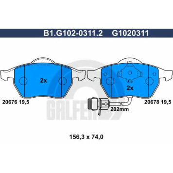 Колодки тормозные дисковые для AUDI 100(4A,C4), A6(4A,C4) <b>GALFER B1.G102-0311.2 / G1020311</b>