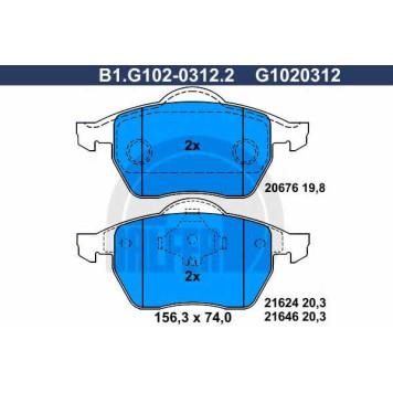 Колодки тормозные дисковые для AUDI A4(8D2,8D5,B5) / FORD GALAXY(WGR) / VW PASSAT(3B2,3B3,3B5,3B6), SHARAN(7M6,7M8,7M9) <b>GALFER B1.G102-0312.2 / G1020312</b>