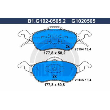 Колодки тормозные дисковые для FORD FOCUS(DAW,DBW,DFW,DNW) <b>GALFER B1.G102-0505.2 / G1020505</b>