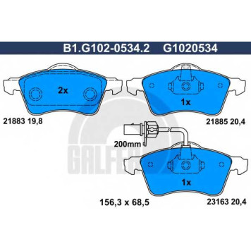 Колодки тормозные дисковые для VW TRANSPORTER(70XA, 70XB, 70XC, 70XD, 7DB, 7DK, 7DW) <b>GALFER B1.G102-0534.2 / G1020534</b>