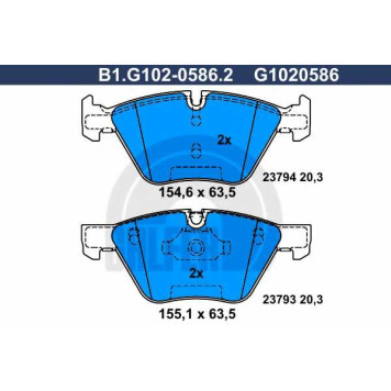 Колодки тормозные дисковые для BMW 5(E60,E61) <b>GALFER B1.G102-0586.2 / G1020586</b>