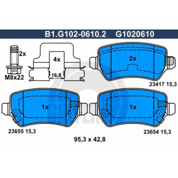Колодки тормозные дисковые для KIA VENGA / OPEL ASTRA, COMBO, MERIVA, ZAFIRA <b>GALFER B1.G102-0610.2 / G1020610</b>