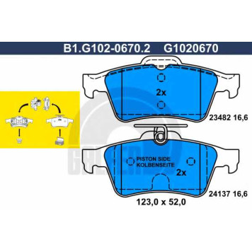 Колодки тормозные дисковые для FORD TOURNEO CONNECT, TRANSIT CONNECT(P65#,P70#,P80#) / OPEL SIGNUM, VECTRA / SAAB 9-3(YS3D,YS3F) <b>GALFER B1.G102-0670.2 / G1020670</b>