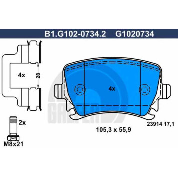 Колодки тормозные дисковые для VW CC(358), PASSAT(357,362,365,3C2,3C5) <b>GALFER B1.G102-0734.2 / G1020734</b>
