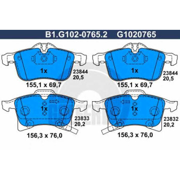 Колодки тормозные дисковые для OPEL ADAM, ASTRA(L08, L35, L48, L67, L69, L70), COMBO(71#), CORSA(F08, F68, W5L), MERIVA, ZAFIRA(A05) <b>GALFER B1.G102-0765.2 / G1020765</b>