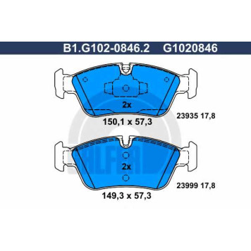 Колодки тормозные дисковые для BMW 1(E87), 3(E90) <b>GALFER B1.G102-0846.2 / G1020846</b>