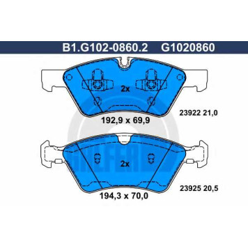 Колодки тормозные дисковые для MERCEDES E(S211,W211), GL(X164), M(W164), R(V251,W251) <b>GALFER B1.G102-0860.2 / G1020860</b>