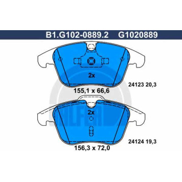 Колодки тормозные дисковые для FORD GALAXY, MONDEO, S-MAX / LAND ROVER DISCOVERY, FREELANDER, RANGE ROVER EVOQUE / VOLVO S60, S80, V60, V70, XC70 <b>GALFER B1.G102-0889.2 / G1020889</b>
