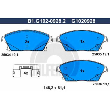 Колодки тормозные дисковые для CHEVROLET CRUZE, ORLANDO, TRACKER, VOLT / OPEL AMPERA, ASTRA GTC J, ASTRA, MOKKA, ZAFIRA <b>GALFER B1.G102-0928.2 / G1020928</b>