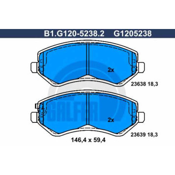 Колодки тормозные дисковые для CHRYSLER VOYAGER(RG,RS) / JEEP CHEROKEE(KJ) <b>GALFER B1.G120-5238.2 / G1205238</b>
