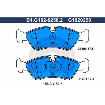 Колодки тормозные дисковые для CHEVROLET LANOS / DAEWOO ARANOS, CIELO, ESPERO, LANOS, NEXIA / OPEL ASCONA, ASTRA, CALIBRA, KADETT, OMEGA, VECTRA <b>GALFER B1.G102-0258.2 / G1020258</b>
