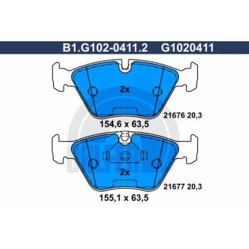 Колодки тормозные дисковые для BMW 5(E39) <b>GALFER B1.G102-0411.2 / G1020411</b>