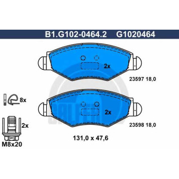 Колодки тормозные дисковые для PEUGEOT 206(2A/C,2E/K,T3E), 306(7A,7B,7C,N3,N5) <b>GALFER B1.G102-0464.2 / G1020464</b>