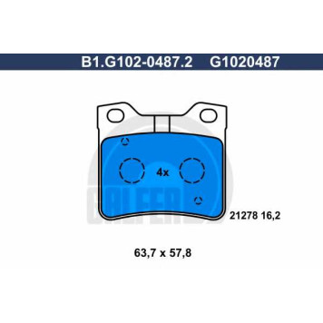 Колодки тормозные дисковые для PEUGEOT 406(8B,8C,8E/F), 607(9D,9U) <b>GALFER B1.G102-0487.2 / G1020487</b>