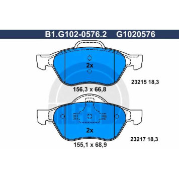 Колодки тормозные дисковые для RENAULT LAGUNA(BG0/1#,KG0/1#) <b>GALFER B1.G102-0576.2 / G1020576</b>