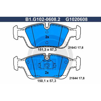 Колодки тормозные дисковые для BMW 3(E36,E46), Z3(E36), Z4(E85) <b>GALFER B1.G102-0608.2 / G1020608</b>