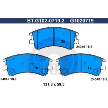 Колодки тормозные дисковые для MAZDA 6(GG,GY) <b>GALFER B1.G102-0719.2 / G1020719</b>