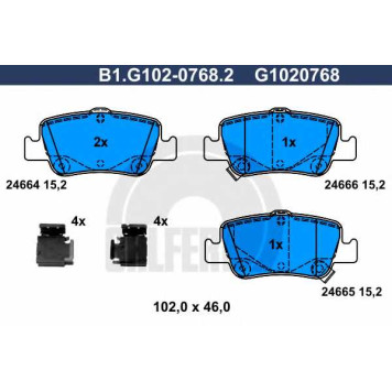 Колодки тормозные дисковые для TOYOTA AURIS, COROLLA <b>GALFER B1.G102-0768.2 / G1020768</b>