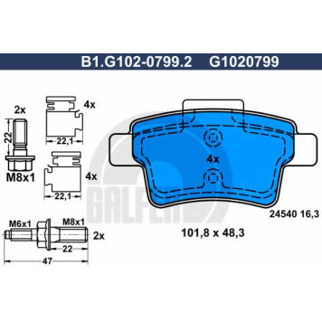 Колодки тормозные дисковые для CITROEN C4(UA#,UD#) <b>GALFER B1.G102-0799.2 / G1020799</b>