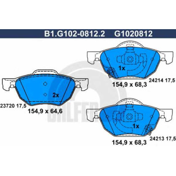 Колодки тормозные дисковые для HONDA ACCORD(CL,CM) <b>GALFER B1.G102-0812.2 / G1020812</b>