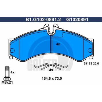 Колодки тормозные дисковые для MERCEDES SPRINTER(901, 902, 903, 904, 905) / VW LT(2, 2DA, 2DB, 2DC, 2DD, 2DE, 2DF, 2DH, 2DK) <b>GALFER B1.G102-0891.2 / G1020891</b>