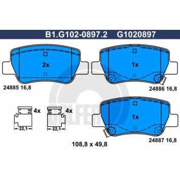 Колодки тормозные дисковые для TOYOTA AVENSIS(ADT27,ZRT27) <b>GALFER B1.G102-0897.2 / G1020897</b>
