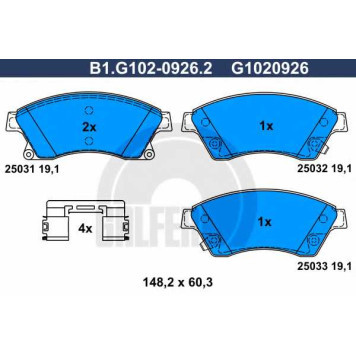Колодки тормозные дисковые для CHEVROLET AVEO(T300), CRUZE(J300,J305,J308) / OPEL ASTRA GTC J, ASTRA <b>GALFER B1.G102-0926.2 / G1020926</b>