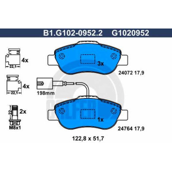 Колодки тормозные дисковые для FIAT 500(312) / FORD KA(RU8) <b>GALFER B1.G102-0952.2 / G1020952</b>