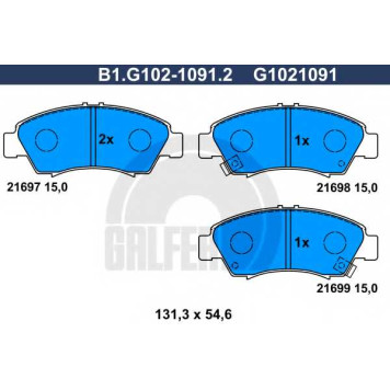 Колодки тормозные дисковые для HONDA CITY(GM), CIVIC(EG,EH,EJ,EK,EM1), JAZZ(GD,GE), LOGO(GA3) <b>GALFER B1.G102-1091.2 / G1021091</b>