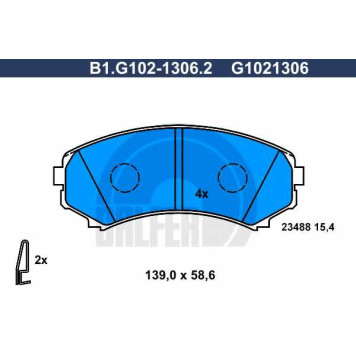 Колодки тормозные дисковые для MITSUBISHI GRANDIS(NA#W), PAJERO(V2#W, V6#W, V7#W, V8#V, V8#W, V80, V9#W, V90) <b>GALFER B1.G102-1306.2 / G1021306</b>