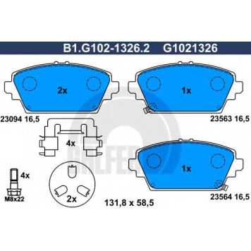 Колодки тормозные дисковые для HONDA ACCORD(CG,CH,CK) / NISSAN ALMERA TINO(V10), PRIMERA(P12,WP12) <b>GALFER B1.G102-1326.2 / G1021326</b>