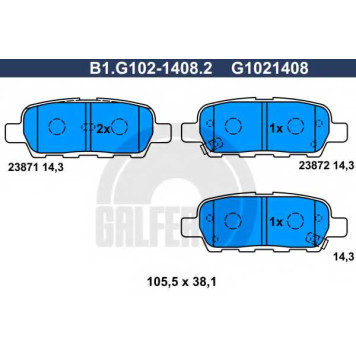 Колодки тормозные дисковые для NISSAN CUBE, MURANO, QASHQAI, TEANA, TIIDA, X-TRAIL / RENAULT KOLEOS <b>GALFER B1.G102-1408.2 / G1021408</b>