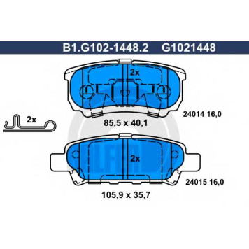 Колодки тормозные дисковые для CHRYSLER SEBRING / JEEP COMPASS, PATRIOT / MITSUBISHI LANCER, OUTLANDER <b>GALFER B1.G102-1448.2 / G1021448</b>