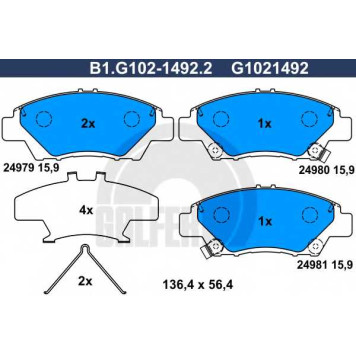 Колодки тормозные дисковые для HONDA INSIGHT(ZE#), JAZZ(GE) <b>GALFER B1.G102-1492.2 / G1021492</b>
