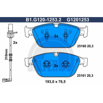 Колодки тормозные дисковые для AUDI A8(4H#), Q5(8R) <b>GALFER B1.G120-1253.2 / G1201253</b>