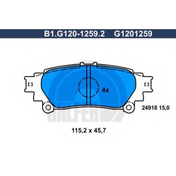 Колодки тормозные дисковые для LEXUS RX(AGL1#,GGL1#,GYL1#) / TOYOTA PRIUS PLUS(ZVW4#) <b>GALFER B1.G120-1259.2 / G1201259</b>