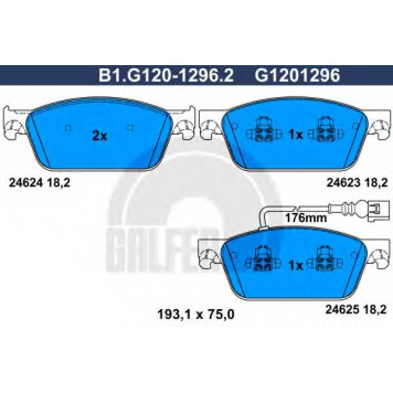 Колодки тормозные дисковые для VW MULTIVAN, TRANSPORTER <b>GALFER B1.G120-1296.2 / G1201296</b>