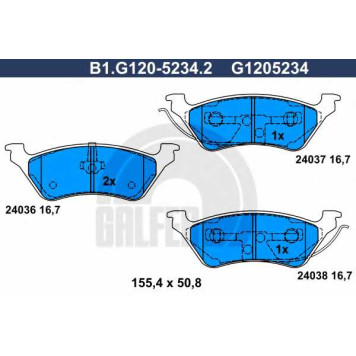 Колодки тормозные дисковые для CHRYSLER VOYAGER(RG,RS) <b>GALFER B1.G120-5234.2 / G1205234</b>